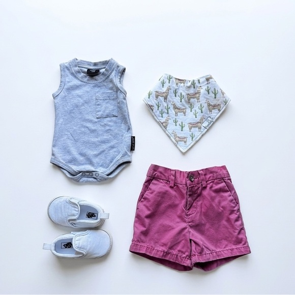 Polo Ralph Lauren Other - Grey Tank Bodysuit with Coral Shorts and Llama Bandana Bib (shoes not included)